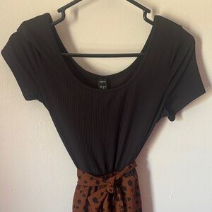 Black Ribbed Top with Brown Polka Dot skirt